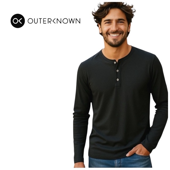 Outerknown Men's Black Henley Long-Sleeve T-Shirt. Large NWT - Picture 11 of 11